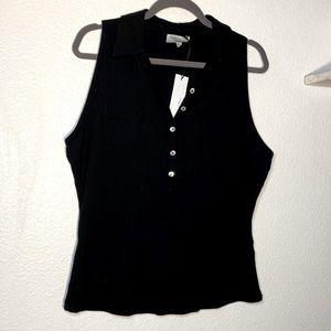 NEW Michael Stars Norah Black Sleeveless 100% Cotton Polo Shirt Top Size 2X‎